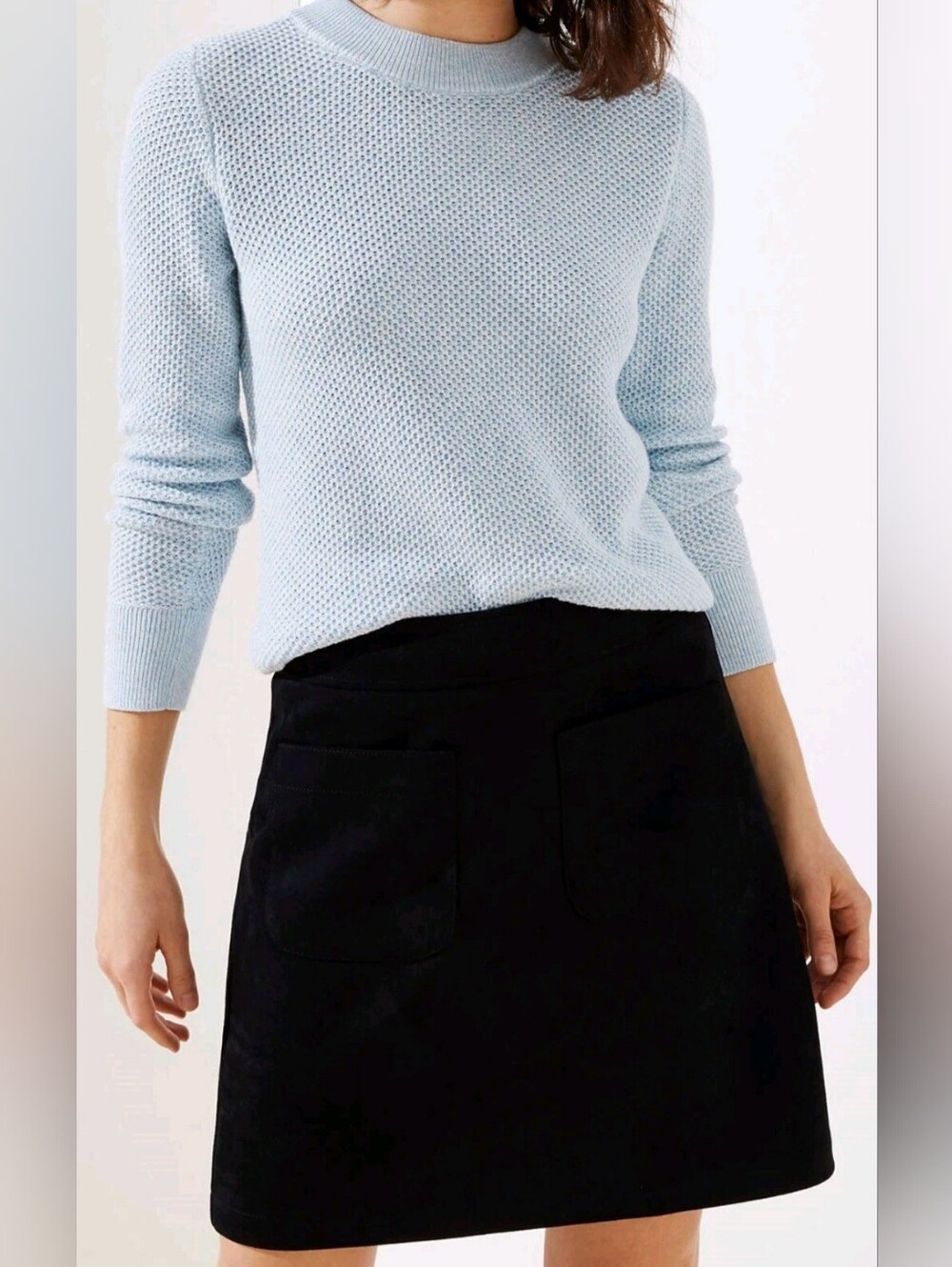 LOFT Women’s Size S Light Blue Textured Knit Sweater Long Sleeve Back Button